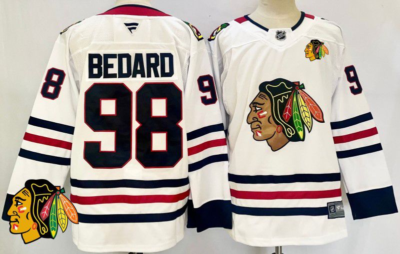 Men Chicago Blackhawks #98 Bedard White Fanatics 2025 NHL Jersey style 1->chicago blackhawks->NHL Jersey